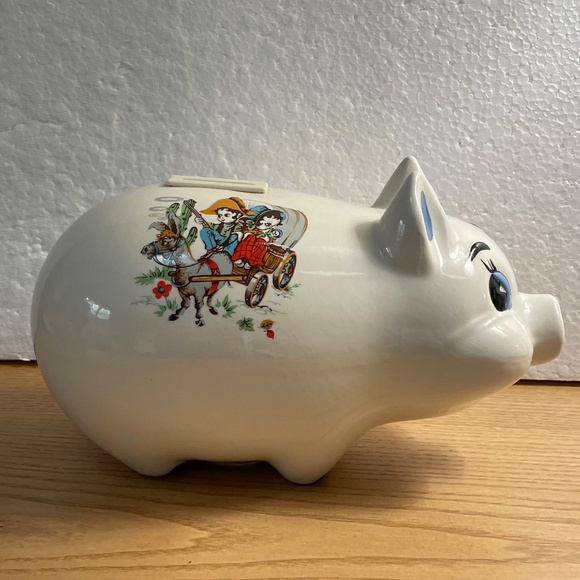 Vintage Rob Roy Piggy Bank Western Covered Wagon Decoration Blue Eyes 10.5” Rare - Picture 2 of 10